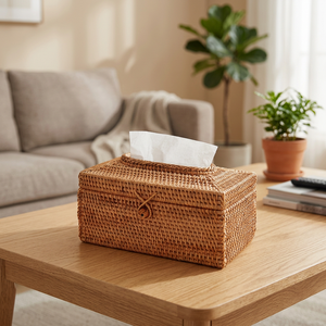 Vente directe de haute qualité carré rotin boîte à mouchoirs couverture tissé à la main en osier tissu boîte de rangement support fabriqué au Vietnam - Product Image 1
