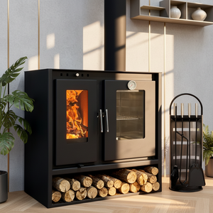 <span class=keywords><strong>Caminetto</strong></span> Moderno Indipendente in Acciaio a Legna <span class=keywords><strong>con</strong></span> <span class=keywords><strong>Forno</strong></span> per Riscaldamento Domestico e Preparazione Quotidiana dei Pasti - Product Image 6