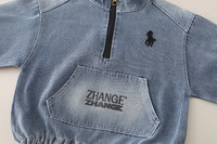 Nouvelle Collection 2026 : Ensemble Deux Pièces Garçon Style Coréen Tendance Automne-Printemps – Haut en Jean Demi-Zip et Pantalon