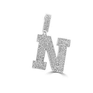 Collier en or blanc 14K avec initiales en diamant N Pendentif avec initiales universitaires de luxe plaqué rhodium - Product Image 4