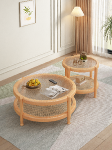 Modern Rattan <b>Coffee</b> <b>Table</b> <b>Set</b> <b>Nesting</b> Living Room Furniture With Storage Shelf Scandinavian Style - Product Image 1