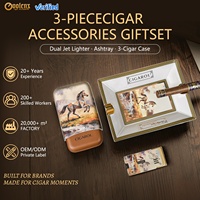 Coffret Cadeau d'Accessoires de Luxe pour Cigares 3 Pièces : Briquet Double Flamme, Cendrier et Étui à 3 Cigares – Logo Personnalisé OEM ODM