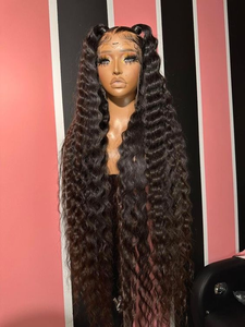 วิกผมมนุษย์แบบไม่ใช้กาว28in 180% ผมหยิกเป็นลอนด้านหน้าเป็นลอนคลื่นสีดำวิกผมฟอง13x4HD สำหรับ<span class=keywords><strong>ผู้หญิง</strong></span>สีดำวัตถุดิบ - Product Image 5