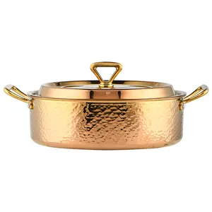 豪華な大きな光沢のある磨かれた銅スープポット調理器具セットステンレス鋼ストックポットキッチン調理鍋