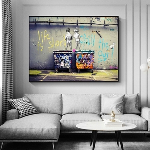 Quadri su Tela con Arte Graffiti di Banksy, "La Vita è Breva, Rilassati", <span class=keywords><strong>Poster</strong></span> <span class=keywords><strong>e</strong></span> <span class=keywords><strong>Stampe</strong></span> di Street Art, Immagini da Parete per Arredamento Casa - Product Image 4