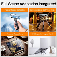 Support de téléphone magnétique portable et perche à selfie 3-en-1, trépied pliable pour tablette, ordinateur portable et utilisation sur ordinateur de bureau