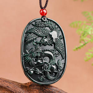 Pendentif Dragon et Phénix en jadéite noire naturelle authentique, pendentif pour hommes et femmes, vente en gros de jade C298 - Product Image 3