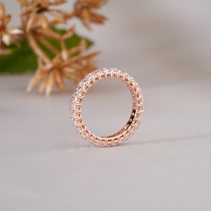 Élégante bague en or rose sertie de diamants baguette pour femme, alliance de mariage pleine et éternelle, bijou de mariée de luxe empilable, bague de doigt - Product Image 5