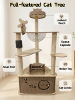 Arbre à chat multi-niveaux 133 cm de haut pour 3 chats, avec capsule spatiale, poteaux en sisal, jouet interactif à roulettes, condo, OEM ODM, logo personnalisé