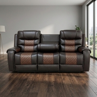 Ensemble de canapés inclinables manuels 3+2+1, canapé inclinable en cuir artificiel avec porte-gobelets et détails rivetés, canapé inclinable de luxe pour salon
