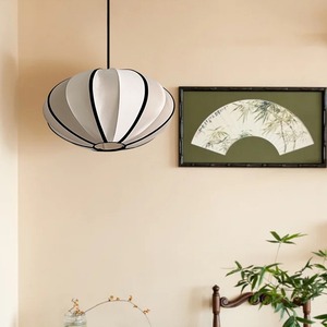 Vintage Round Pendant <b>Light</b> White Fabric Lantern E27 LED Anti Glare For Bedroom Living Room Dining Room Japanese Style - Product Image 3