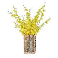 Vase rond en verre et métal pour centre De Table, dispositif De décoration moderne pour mariage, cylindre doré, pour fleurs