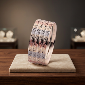 Wholesale Fashion 3 Tone <b>Gold</b> Plated <b>Bangles</b>, Multi Tone <b>Bangles</b> Set, 3 Tone Textured Forming <b>Bangles</b>, Tri Color Brass <b>Bangles</b>. - Product Image 4
