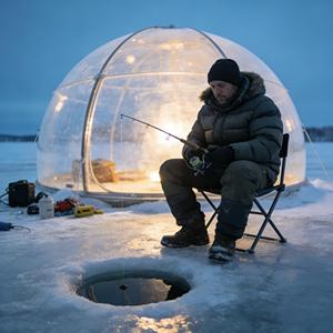360 °   Carpa Burbuja Transparente para Pesca en Hielo, Refugio Invernal de PVC Resistente al Viento, Carpa Domo Estable con Refuerzos Rectos para Pesca en Hielo y Camping - Product Image 1