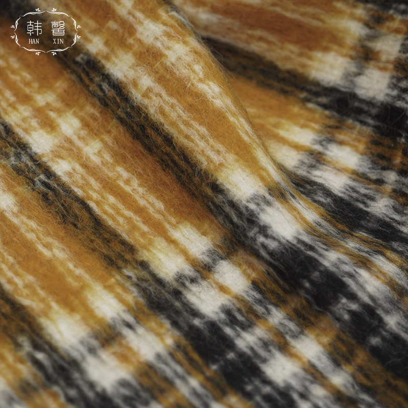 Длинное шерстяное пальто Shun в клетку, мохеровое пальто 555 г для мужчин и женщин, шерстяная ткань для осени и зимы