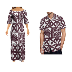 Abiti Plus Size di Alta Qualità, Vestiti Puletasi per Donna e Camicie per Uomo in Stile Etnico Polinesiano con Stampa HD di Plumeria, Completo per Coppie - Product Image 2
