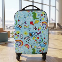 Valise à roulettes pour enfants de 16 pouces en ABS PC, valise rigide pour enfants, motifs colorés de graffitis, dinosaures, fusées, valise de voyage