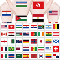 Nouveaux autocollants de tatouage facial imperméables drapeau mondial, écologiques, transfert à l'eau, logo personnalisé accepté
