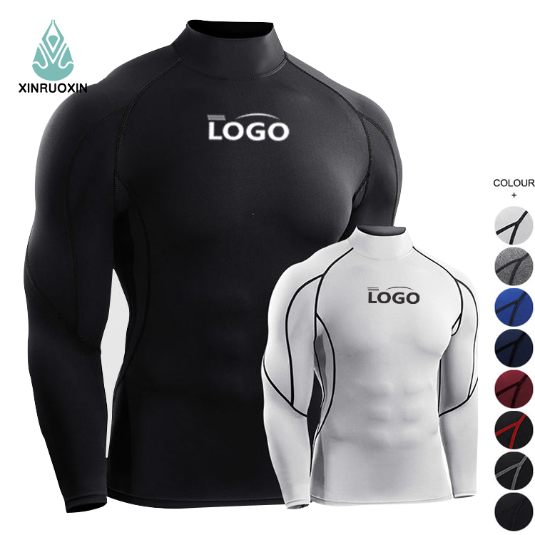 T-shirt noir à manches longues pour homme, chemise d'entraînement de compression, de gymnastique, de musculation, de sport