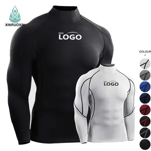 Camicia da allenamento per Fitness a compressione da uomo T-Shirt a maniche lunghe da Bodybuilding per palestra sportiva attillata camicia da palestra attillata da corsa nera