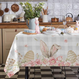 <span class=keywords><strong>Mantel</strong></span> de Pascua de 60x84 pulgadas, cubierta de mesa de conejito a cuadros de búfalo de flores de primavera para decoración del hogar y comedor - Product Image 5