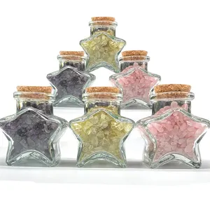 Barato preço natureza quartzo estrela em forma de vidro, desejar garrafa, cura chips de cristal para decoração