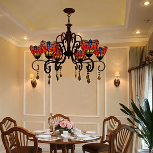 <span class=keywords><strong>Tiffany</strong></span> di Vetro Colorato Libellula Rossa Barocco Retro Camera Da Letto di Cristallo Vintage Classic Sala da pranzo Ha Portato Lampadario - Product Image 2