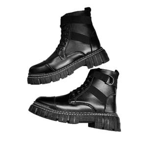 Botas de tobillo con cordones para hombre, negras, ligeras, cómodas para el verano, antideslizantes, transpirables, zapatos que aumentan la altura - Product Image 5