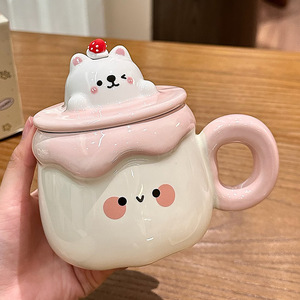 แก้วพุดดิ้งน่ารักและสร้างสรรค์ ของขวัญวันเกิดสำหรับเด็กผู้หญิง กลับไปโรงเรียน แก้วเซรามิกแบบใช้ซ้ำได้พร้อมฝาปิด แก้วนมกาแฟสำหรับใช้ในบ้าน - Product Image 5
