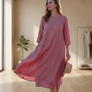 Robe décontractée vintage 100 % coton unie pour femme, coupe ample, avec poches latérales, grande taille, idéale printemps-été – Prix de gros - Product Image 3