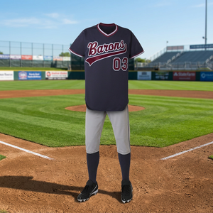 Ensemble de maillot et pantalon de baseball personnalisés en gros, bleu marine et bordeaux, avec logo d'équipe personnalisé, fabricant OEM - Product Image 2