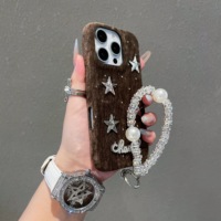 La nouvelle coque de téléphone rétro en velours étoile pour 17 Pro Max & 16 Pro, antichoc, avec poignée pour téléphone pour 15/14/13