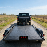 Remorque utilitaire robuste à double essieu en acier avec plateau en tôle diamantée et rampe de chargement, capacité de 2500 kg pour le transport de marchandises, ATV et motos