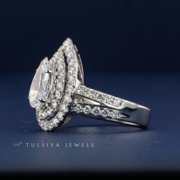 Bague de luxe en or blanc 14 carats avec pierre jaune fantaisie et accents de diamants de laboratoire taille poire, pour femme, idéale pour fiançailles ou mariages.