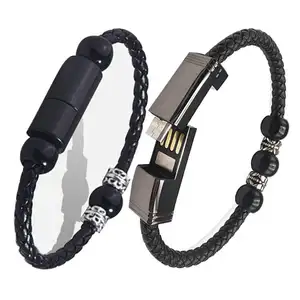 Hot Selling High Quality Portable Leather Bracelets USB Cable For Cell Phone USB C Charging Data Fashion Braid