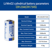 CR123A Battery 3V 1500mAh LiMnO2 Primary Cell for Security Alarm Smoke Detector Blister Card