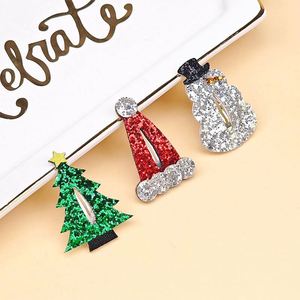 Pinza para el pelo infantil de estilo dulce navideño, de acetato, con diseño de árbol de Navidad, muñeco de nieve y sombrero, con lentejuelas BB, tipo 'Bye-bye Drip' para niños - Product Image 4
