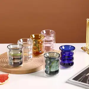 Different Style aesthetic double wall glass cups mouth blown premium heat resistant