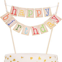 Joyeux anniversaire gâteau décoration papier lin bannière Double face coloré gâteau Toppers décorations