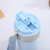 Gobelet isotherme en acier inoxydable à double paroi de 510 ml (17 oz) avec logo personnalisé, paille et sangle de transport pour boissons chaudes et froides