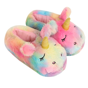 Bonitas pantuflas de unicornio con felpa cálida y esponjosa para interiores y exteriores, botines sin cordones - Product Image 1