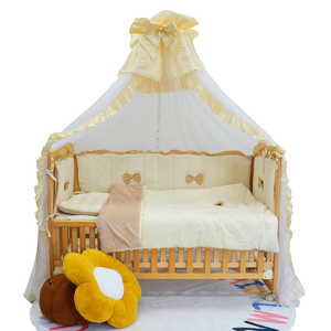 Mosquitera Triangular para bebé con lazo circular superior amarillo cremoso para cuna con soportes de Metal - Product Image 1