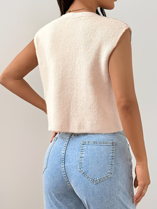 <span class=keywords><strong>Gilet</strong></span> en tricot duveteux pour femme, collection Printemps 2026, <span class=keywords><strong>cardigan</strong></span> sans manches, col en V, rose pêche, pull doux, boutons métalliques, polyester, style coréen, 160g - Product Image 3