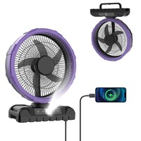 Ventilateur de table rechargeable portable de 10 pouces, 3 vitesses, 270° °   Oscillateur avec lumière LED, minuterie de 1 à 8 heures, sortie USB, entrée Type-C