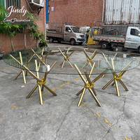 JINDY Nouvelle Arrivée Meubles Design Moderne Table à Manger Ronde en Verre Trempé Table à Manger en Acier Inoxydable Doré