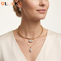 Collier ras-de-cou minimaliste LUCKYJIU personnalisé, étanche, plaqué or 18 carats, en acier inoxydable, avec pendentifs CZ interchangeables