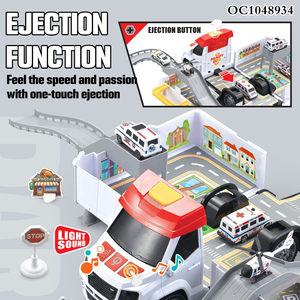 32 pièces Jouets de <span class=keywords><strong>garage</strong></span> et de stationnement pour voitures d'ambulance avec piste de course, lumières et sons pour enfants - Product Image 3