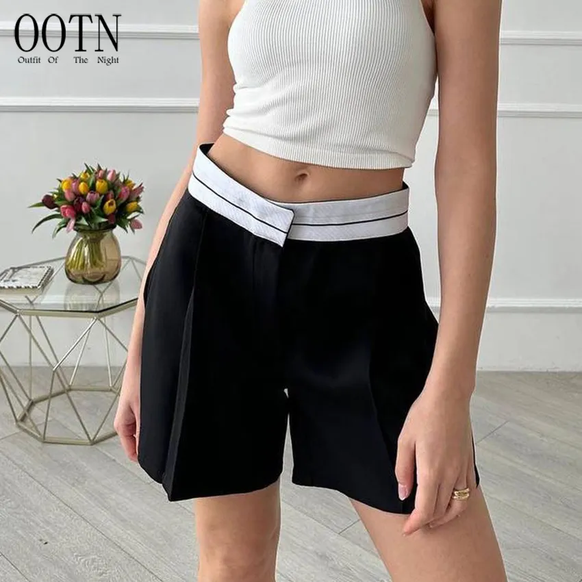 OOTN 2023 Lady Zipper Hot Shorts Chic New Women Fashion Low Waist Design Patchwork Black Shorts