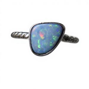 Anillo de Ópalo Doble Australiano con Engaste Clásico en Plata de Ley 925, Talla 5US, Hecho a Mano, Regalo de Boda y Fiesta para Ella, Joyería MS - Product Image 1