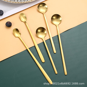 Cuillère en acier inoxydable à long manche, petite cuillère ronde pour café, miel, desserts, cocktails, durable, couleur unie - Product Image 2